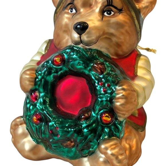 NEW Fitz & Floyd Glass Bear w/ Wreath Christmas Classics Lodge Ornament - Picture 5 of 14